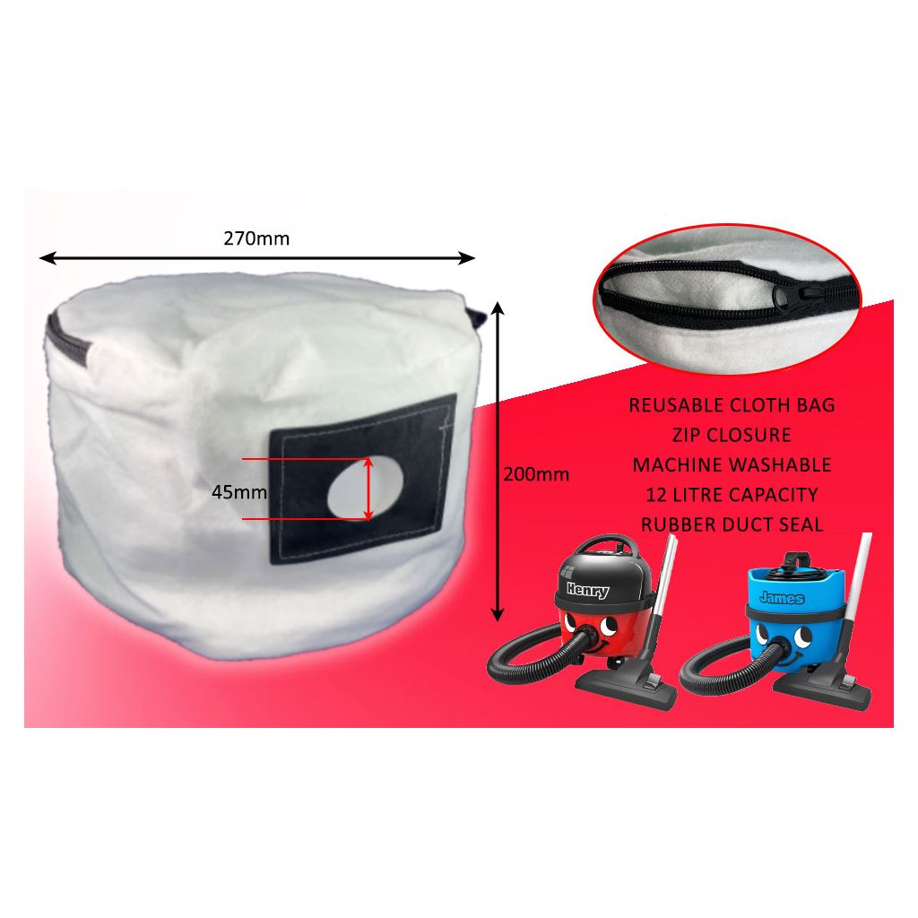 Washable Reusable Cloth Dust Bag With Zip To Fit Numatic Henry, Hetty, James & More | Compatible by Ufixt