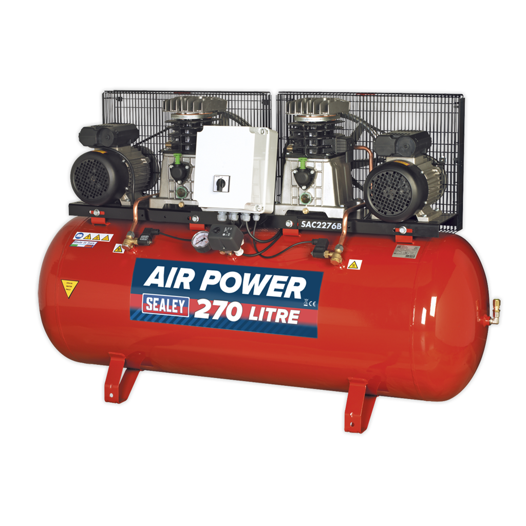 270L Belt Drive Air Compressor with Cast Cylinders 2 x 3hp