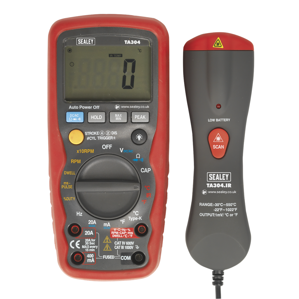 15-Function Digital Automotive Multimeter with Inductive Coupler/Infrared Temperature Probe