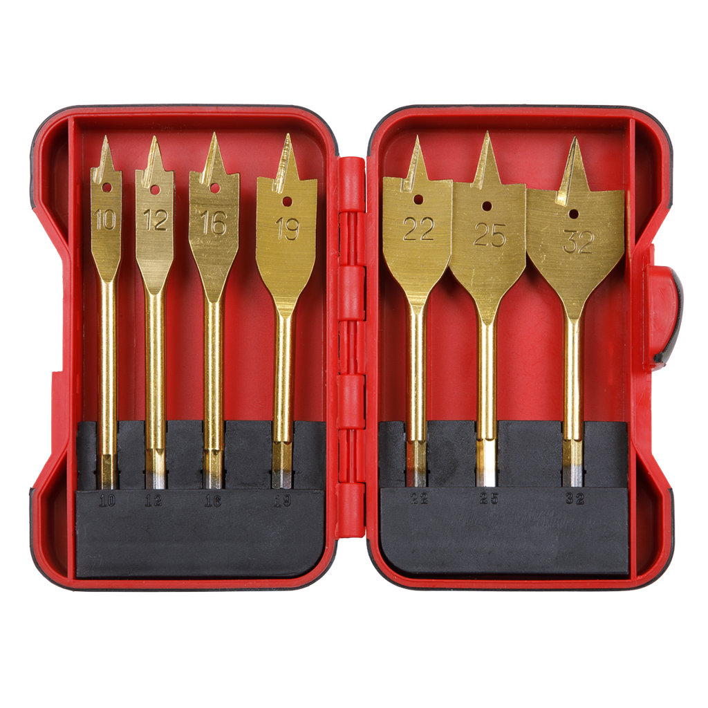 Flat Wood Drill Bit Set 7pc Titanium Coated