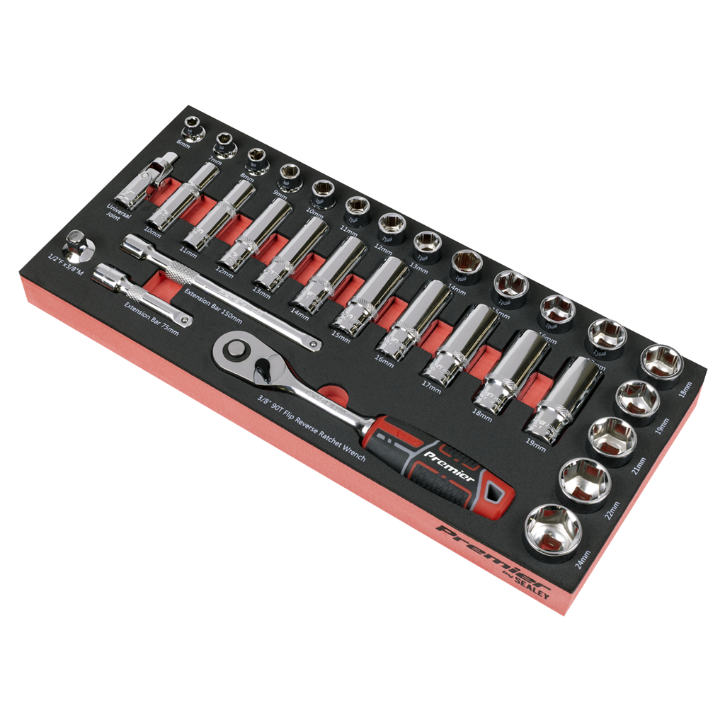 Premier Socket Set with Tool Tray 3/8"Sq Drive 32pc