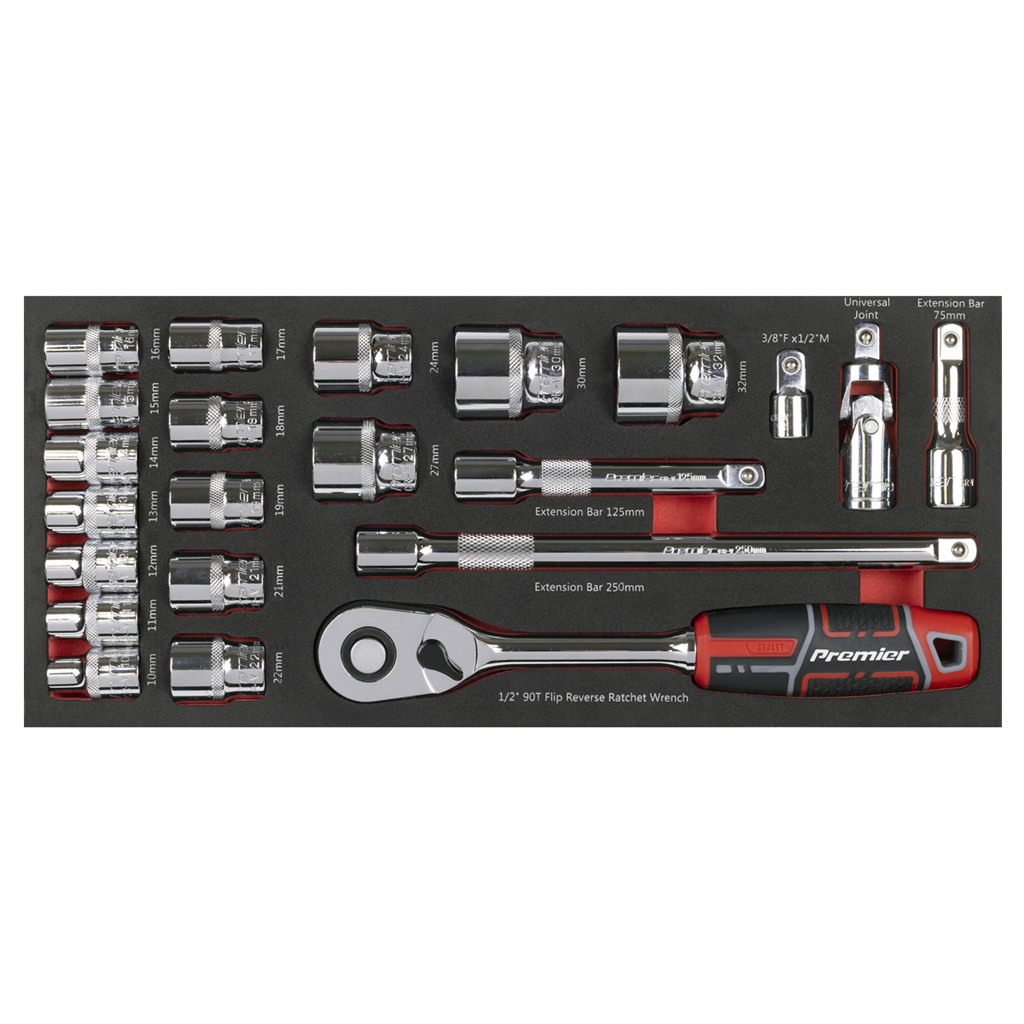 Premier Socket Set with Tool Tray 1/2"Sq Drive 22pc