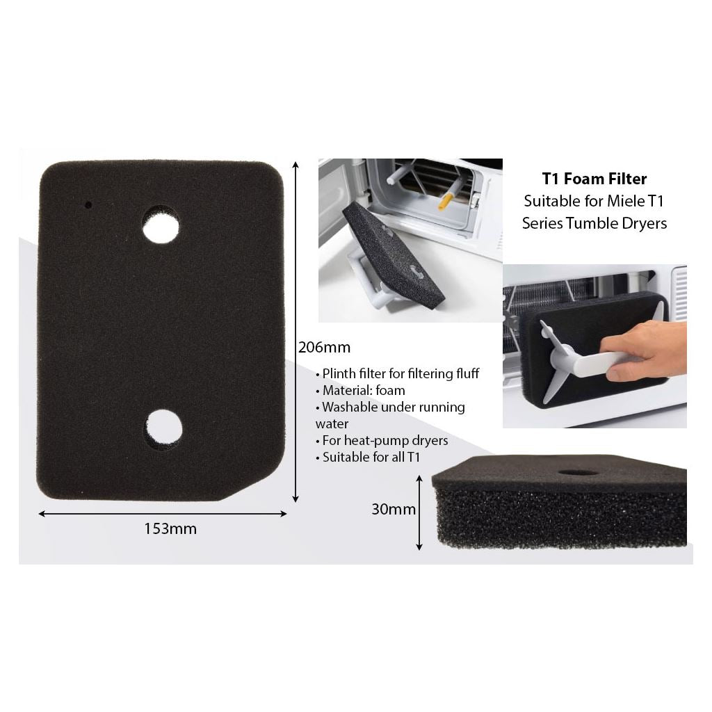 T1 Series Compatible Foam Sponge Filter for Miele Tumble Dryers by Ufixt