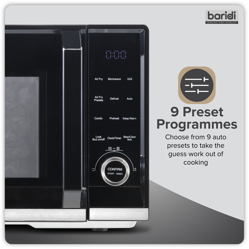 Baridi 7-in-1 Air Fryer Microwave & Grill, 28L Capacity - Black