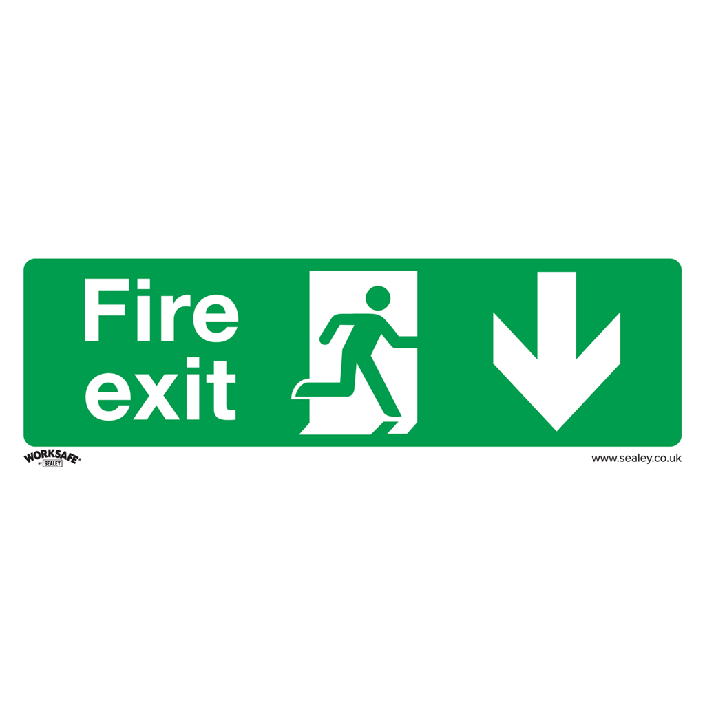 Worksafe&#174; Fire Exit (Down) Safety Sign, Self-Adhesive Vinyl - Pack of 10