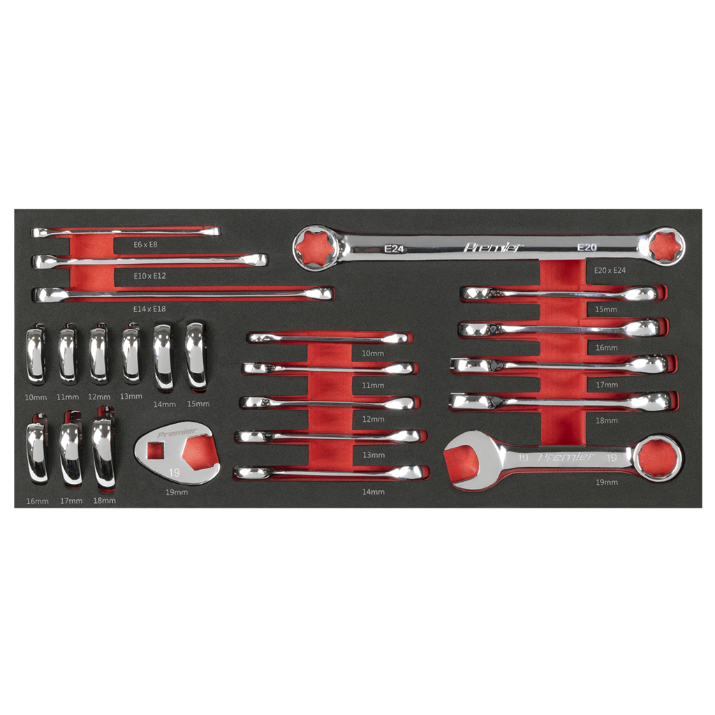 Premier Stubby Combination, TRX-Star* & Crow&#39;s Foot Spanner Set with Tool Tray 24pc