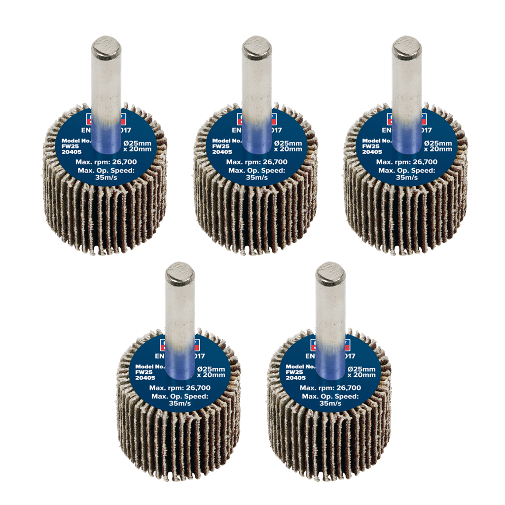 25 x 20mm Abrasive Flap Wheel with 6mm Shaft 40Grit - Pack of 5