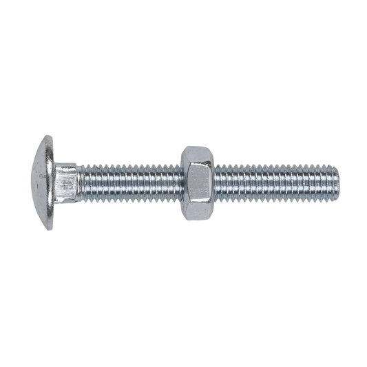 Zinc Plated Coach Bolt & Nut M10 x 75mm, DIN 603 - Pack of 50