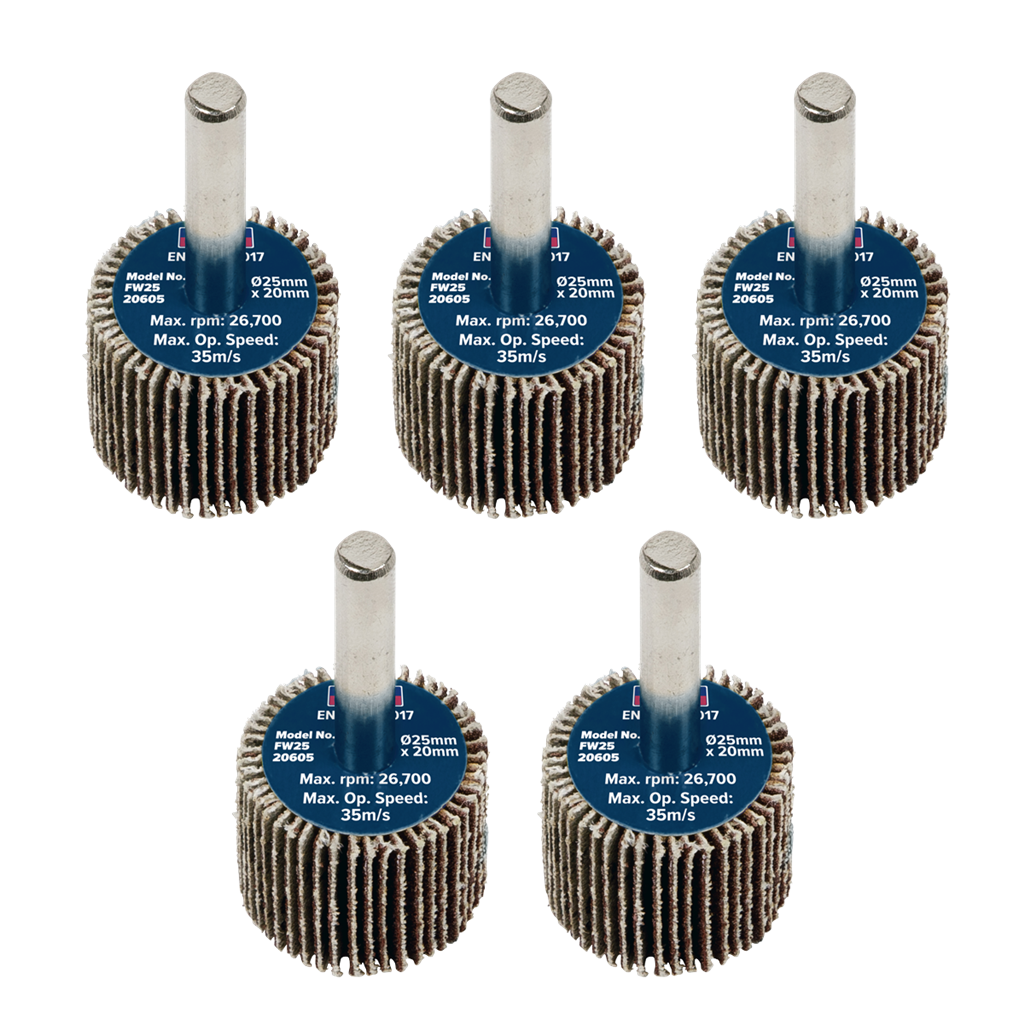 25 x 20mm Abrasive Flap Wheel with 6mm Shaft 60Grit - Pack of 5