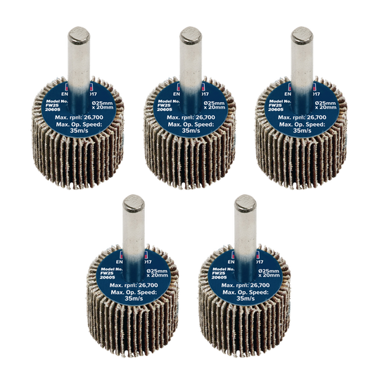 25 x 20mm Abrasive Flap Wheel with 6mm Shaft 60Grit - Pack of 5
