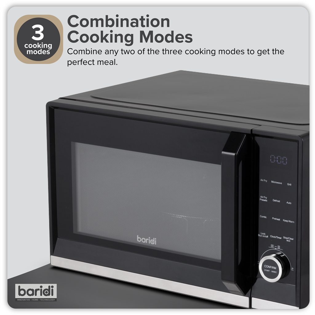 Baridi 7-in-1 Air Fryer Microwave & Grill, 28L Capacity - Black