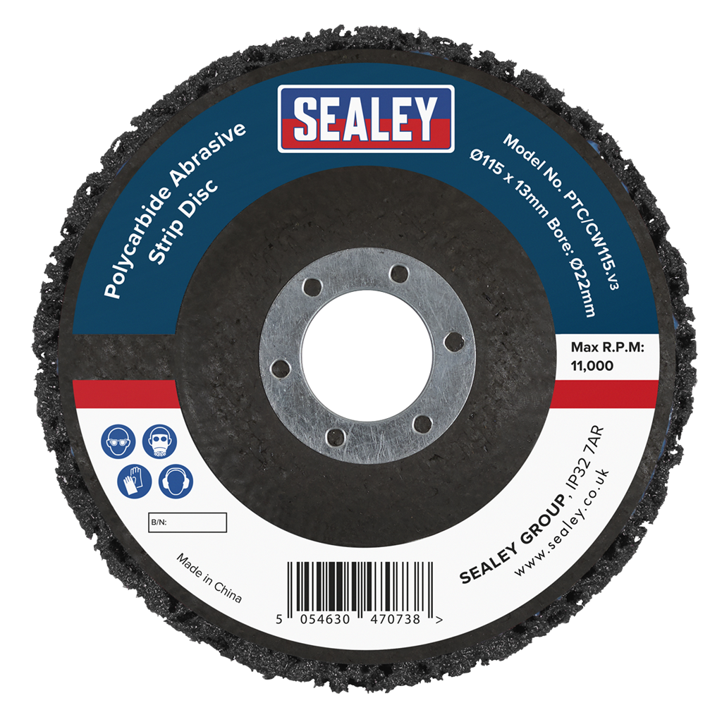 115 x 13mm Black Polycarbide Abrasive Strip Disc 22mm Bore - Display Box of 10