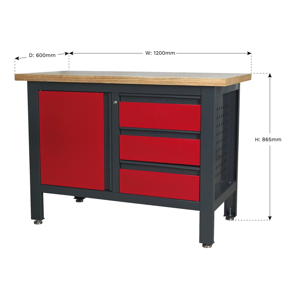 Workbench with 3 Drawers & Cupboard