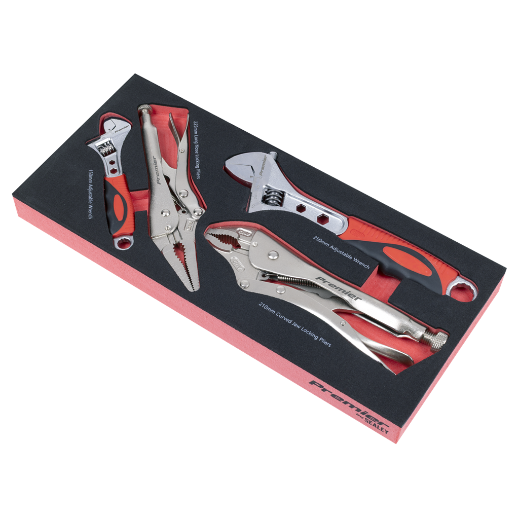 Premier Locking Pliers & Adjustable Wrench Set with Tool Tray 4pc