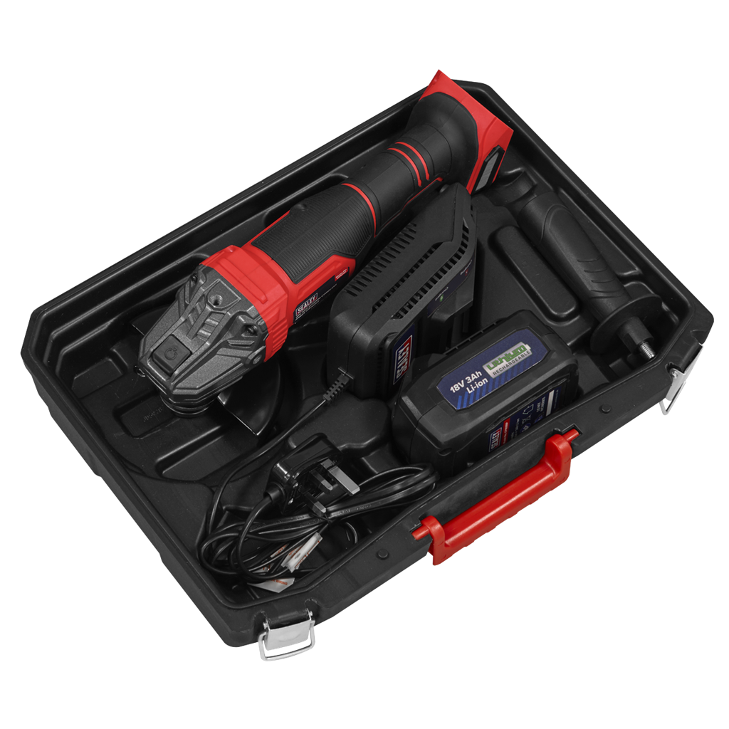 18V 3Ah 115mm Cordless Angle Grinder - Red