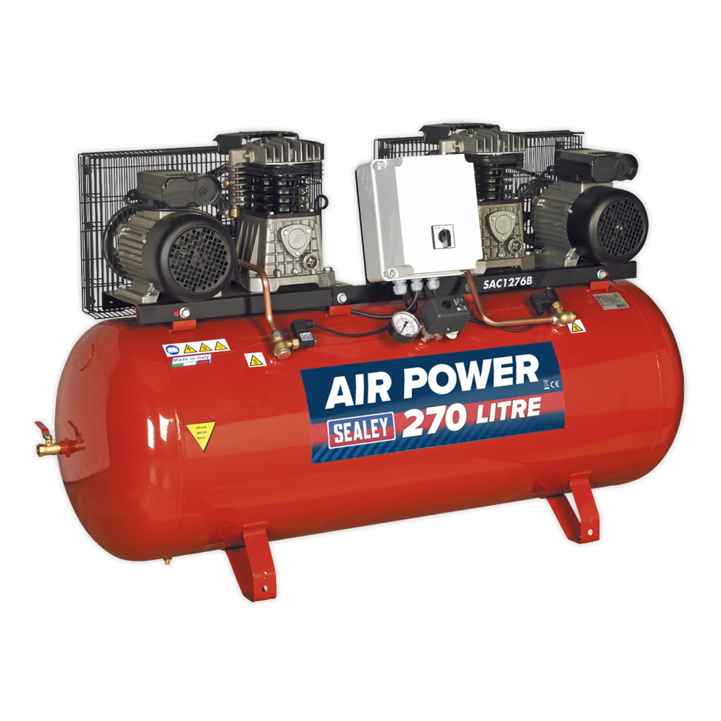 270L Belt Drive Air Compressor with Cast Cylinders 2 x 3hp