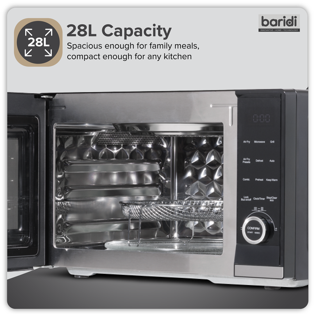 Baridi 7-in-1 Air Fryer Microwave & Grill, 28L Capacity - Black