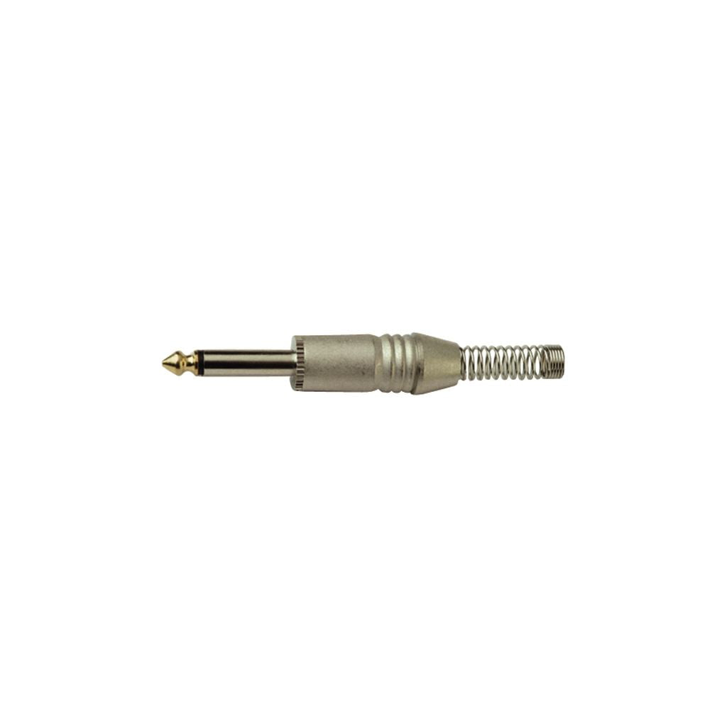 6.35 mm Mono Metal Jack Plug with Cable Protector and Solder Terminals