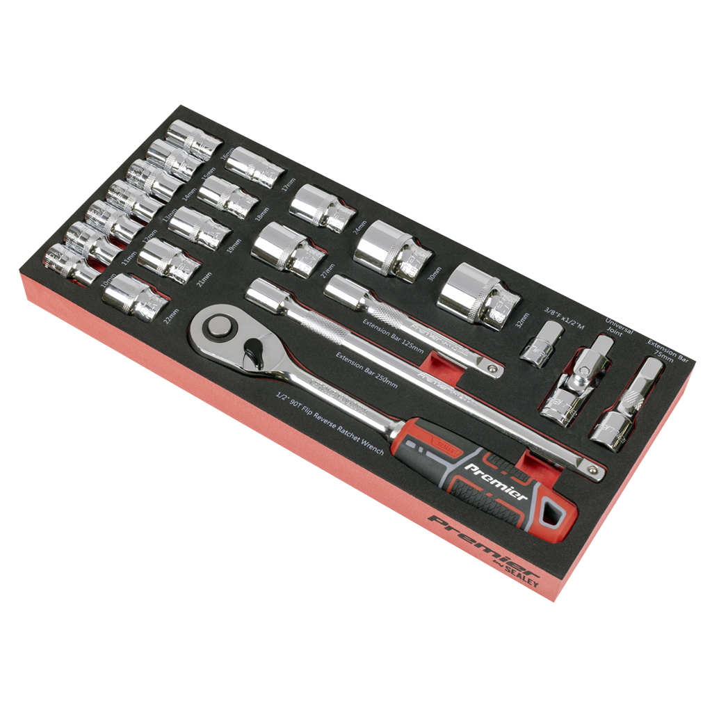 Premier Socket Set with Tool Tray 1/2"Sq Drive 22pc