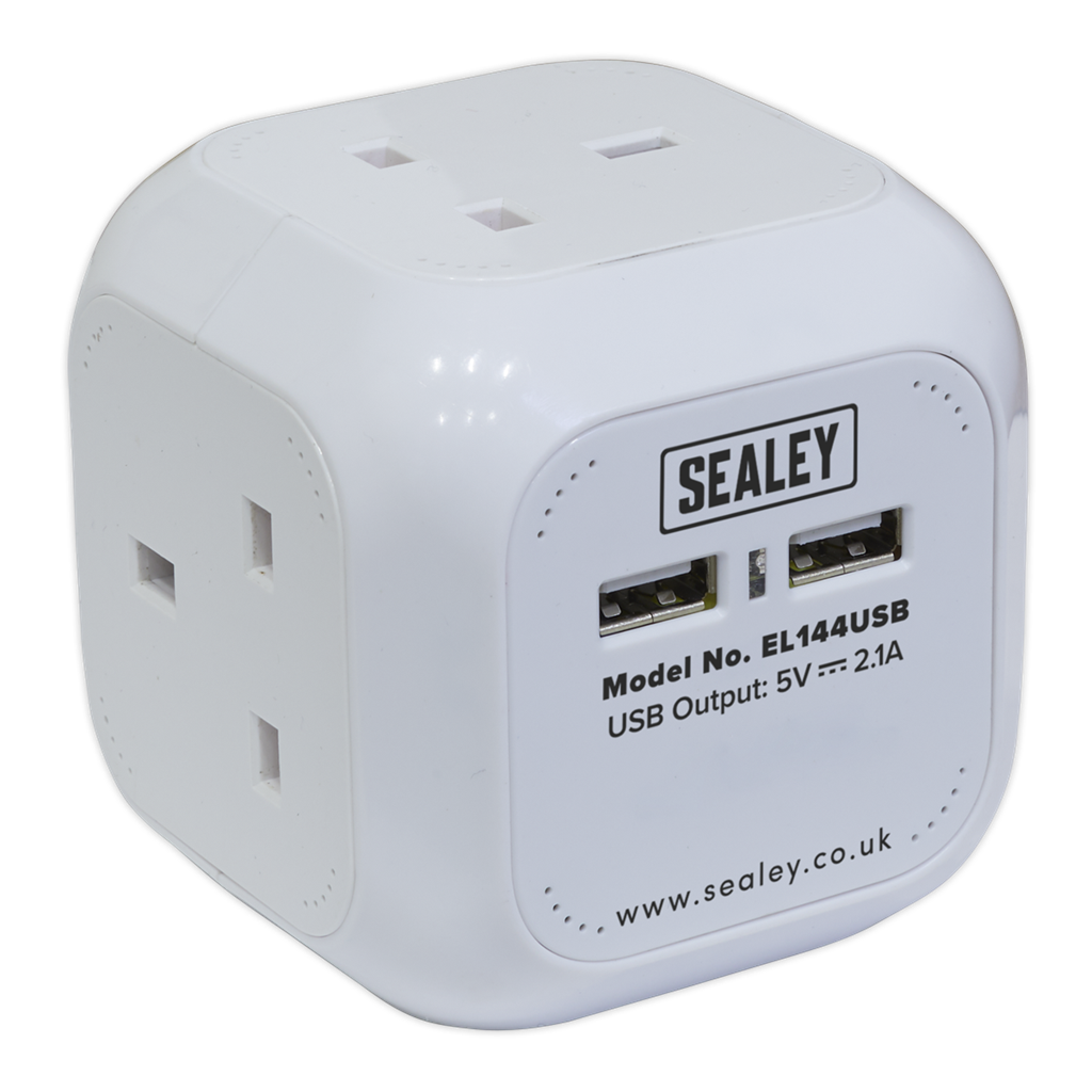 1.4m Extension Cable Cube 4 x 230V & 2 x USB Sockets - White