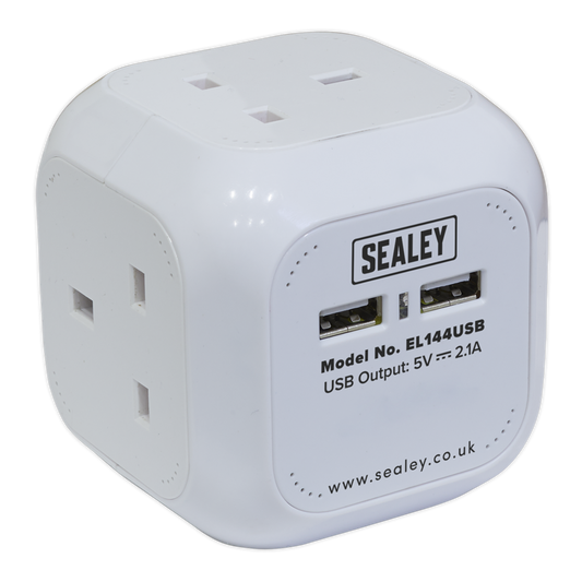 1.4m Extension Cable Cube 4 x 230V & 2 x USB Sockets - White