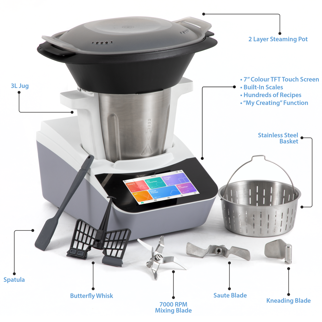 Baridi Smart Kitchen Robot Thermo-Cooker, 18 Preset Functions, 7? TFT Touch Screen - DH189