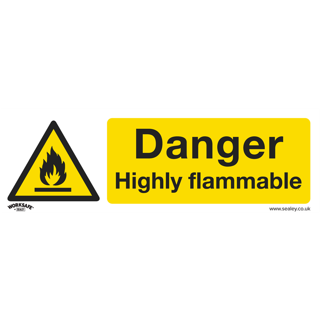 Worksafe&#174; Danger Highly Flammable Safety Sign, Self-Adhesive Vinyl - Pack of 10