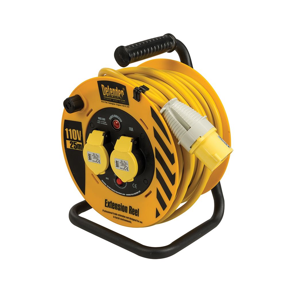 Defender Heavy Duty Industrial Cable Reel 25m - 110V