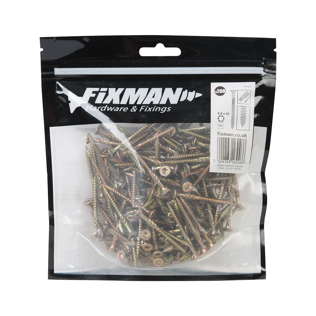 Fixman Goldstar Advanced Screws - 4 x 45mm 200pk