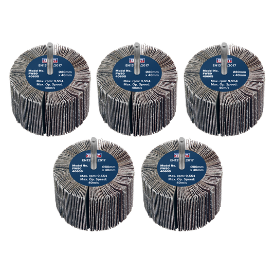 80 x 40mm Abrasive Flap Wheel on 6mm Shaft 60Grit - Pack of 5