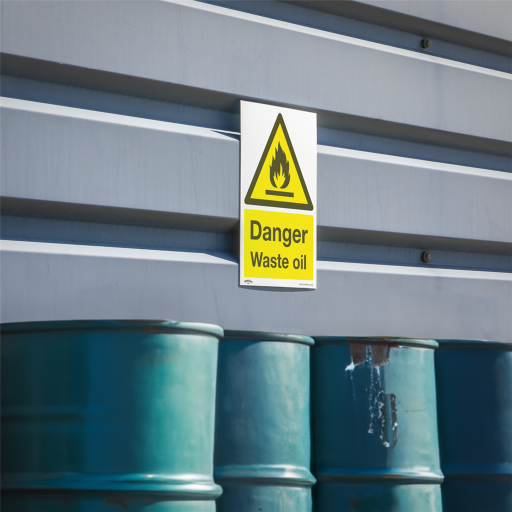 Worksafe&#174; Danger Waste Oil Safety Sign - Self-Adhesive Vinyl