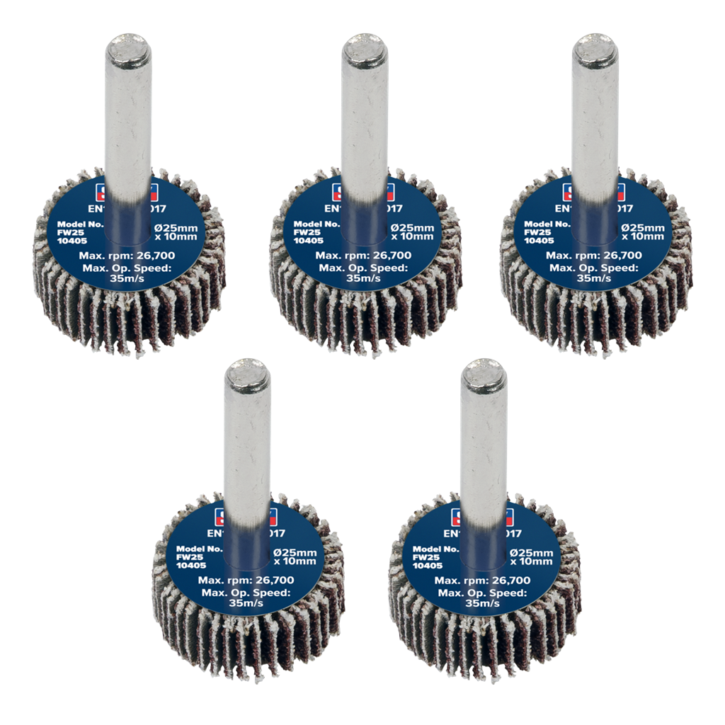 25 x 10mm Abrasive Flap Wheel with 6mm Shaft 40Grit - Pack of 5