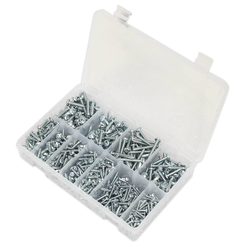 Zinc Plated Self-Tapping Pan Head Pozi Screw Assortment 700pc - DIN 7981CZ