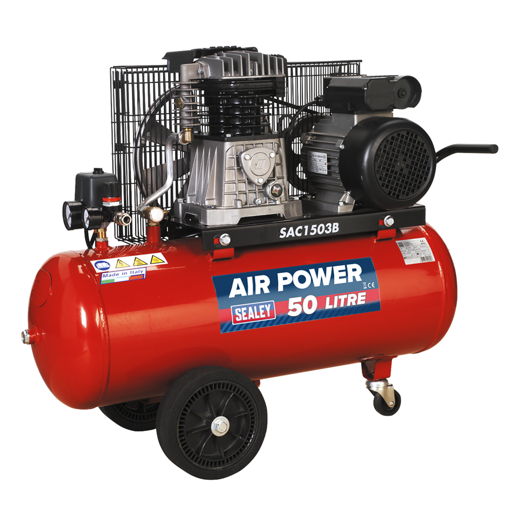 50L Belt Drive Air Compressor with Cast Cylinders & Wheels 3hp