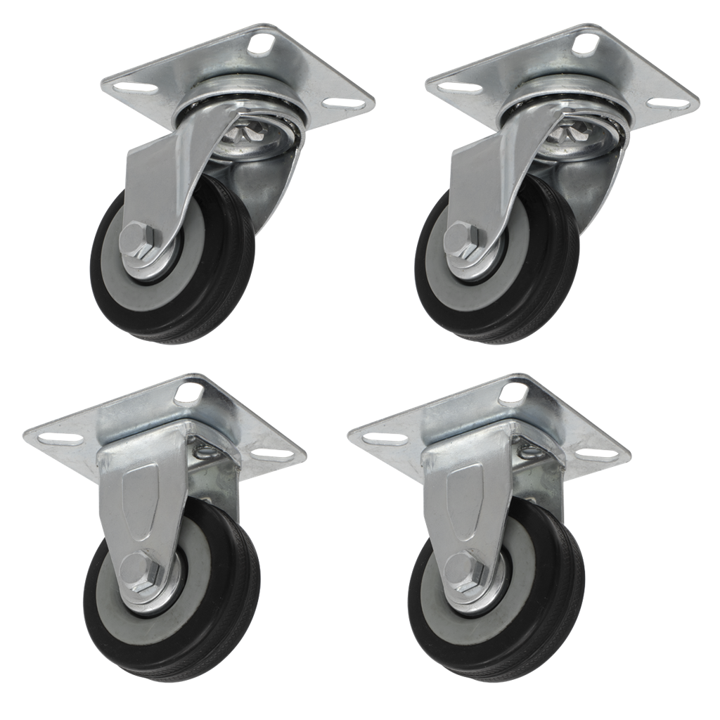 4pc Castor Wheel Combo - Fixed & Swivel Plate &#216;50mm