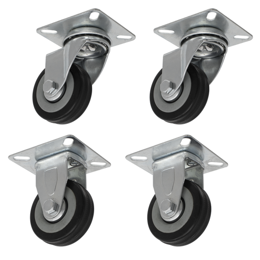 4pc Castor Wheel Combo - Fixed & Swivel Plate &#216;50mm