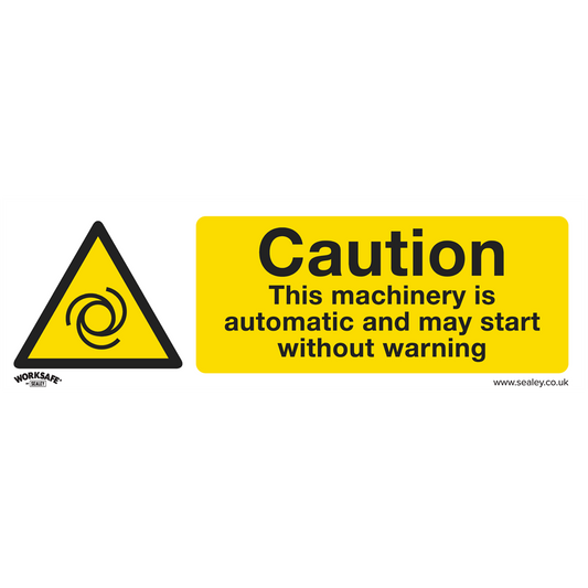 Worksafe&#174; Caution Automatic Machinery Safety Sign, Self-Adhesive Vinyl - Pack of 10