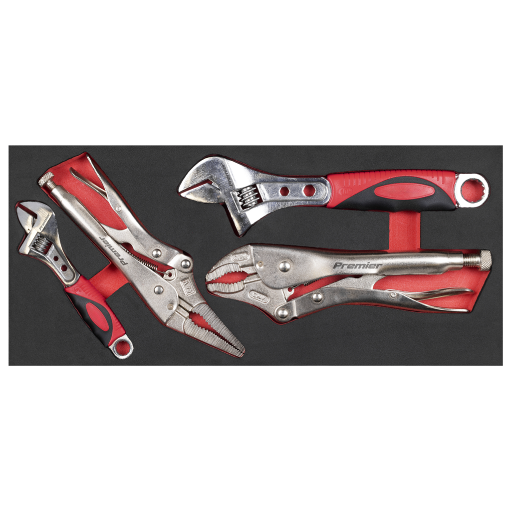 Premier Locking Pliers & Adjustable Wrench Set with Tool Tray 4pc