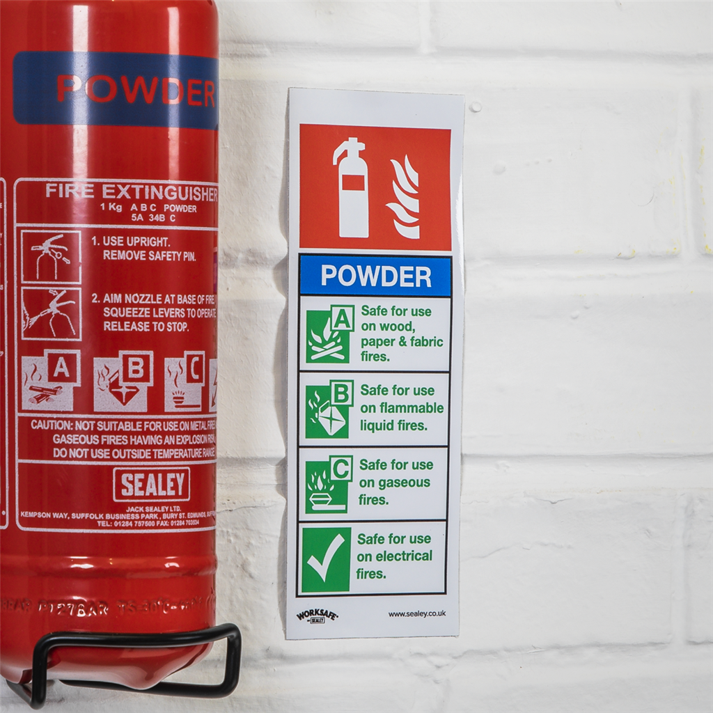 Worksafe&#174; Powder Fire Extinguisher Safety Sign, Self-Adhesive Vinyl - Pack of 10