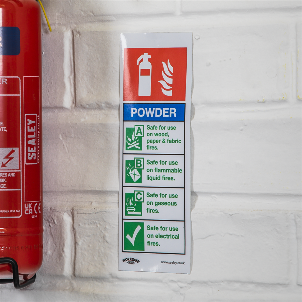 Worksafe&#174; Powder Fire Extinguisher Safety Sign - Self-Adhesive Vinyl