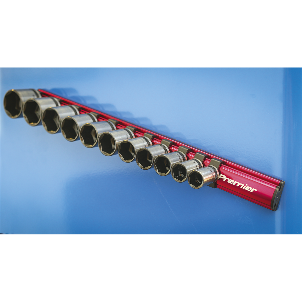 Premier Magnetic Socket Retaining Rail with 12 Clips 3/8"Sq Drive