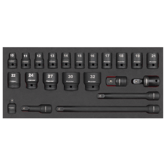 Premier Impact Socket Set with Tool Tray 1/2"Sq Drive 22pc