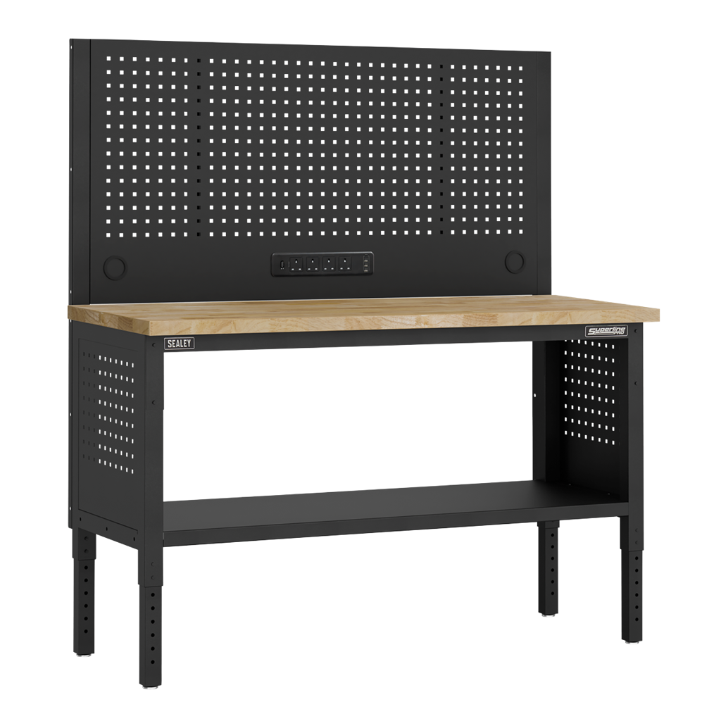Superline PRO&#174; Modular Workbench with Pegboard Back Panel Wooden Worktop 1525mm
