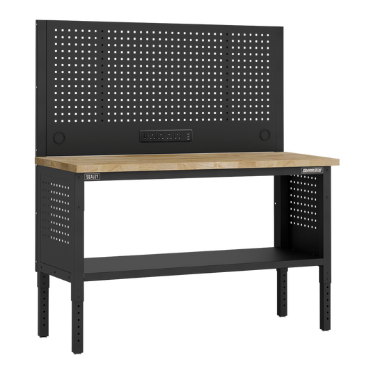 Superline PRO&#174; Modular Workbench with Pegboard Back Panel Wooden Worktop 1525mm
