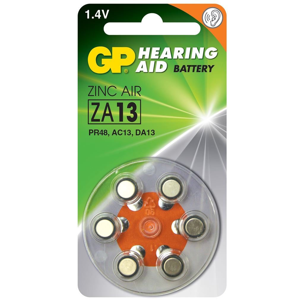 Zinc Air Hearing Aid Batteries - PR48 (ZA13) Orange 1.4V 230mAh 5.4x7.9mm&#216; 6 Pack