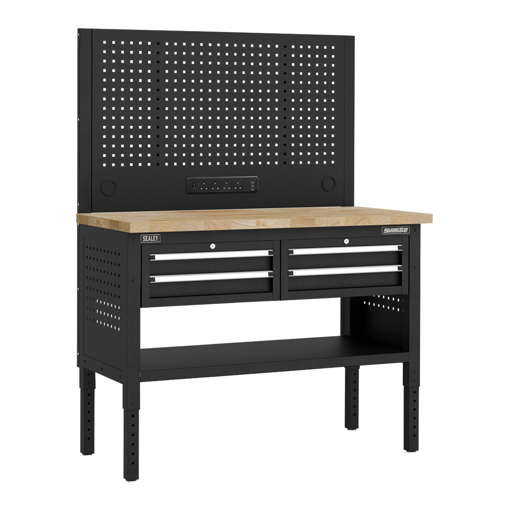 Superline PRO&#174; Modular Workbench with 4 Drawers Wooden Worktop 1265mm