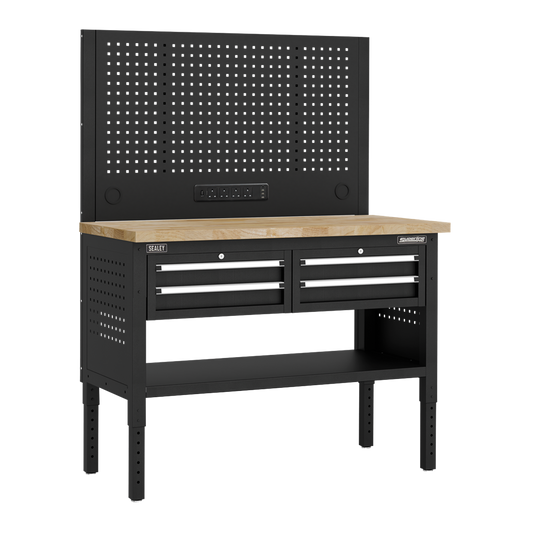 Superline PRO&#174; Modular Workbench with 4 Drawers Wooden Worktop 1265mm