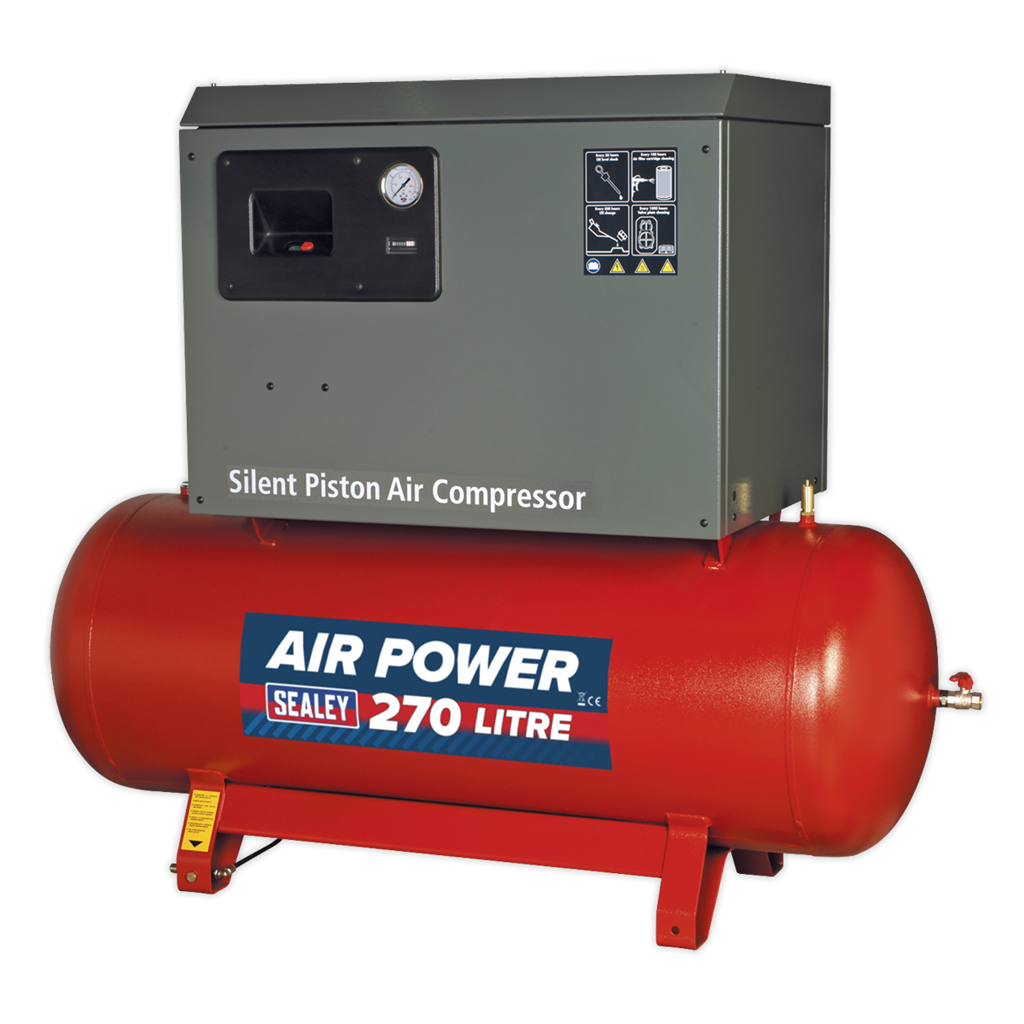 270L Low Noise Belt Drive Air Compressor with Cast Cylinders 5.5hp 2-Stage