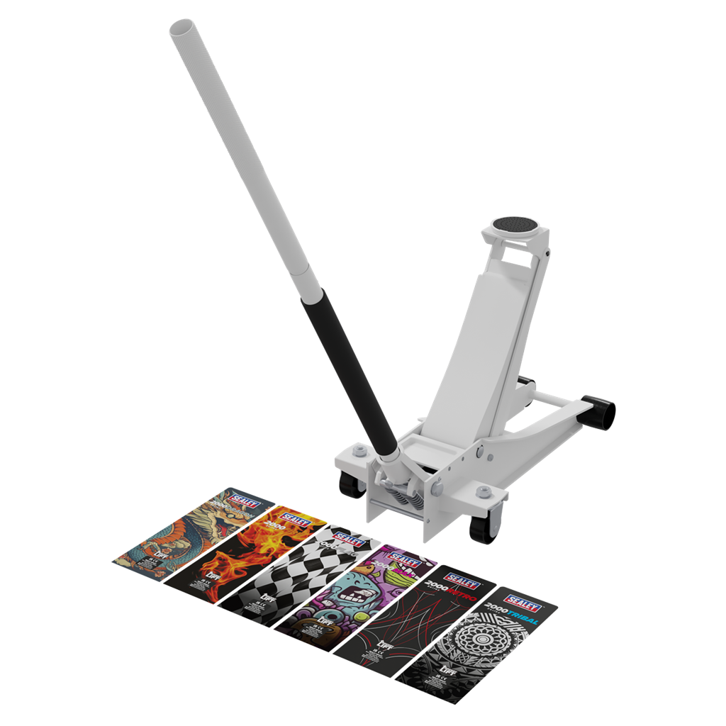Low Profile Custom Design Trolley Jack with Rocket Lift 2 Tonne - White