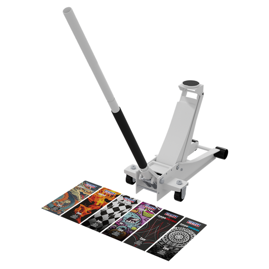 Low Profile Custom Design Trolley Jack with Rocket Lift 2 Tonne - White